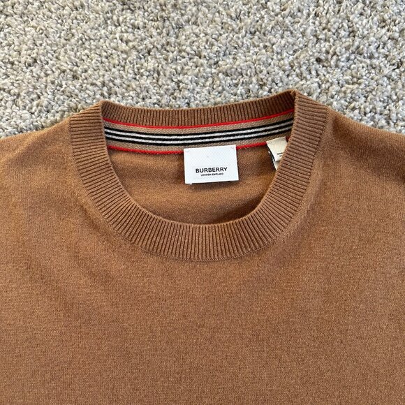 Burberry Mens Sz L Logo-embroidered 100% Cashmere Crew Neck Pullover Sweaters - Picture 3 of 14